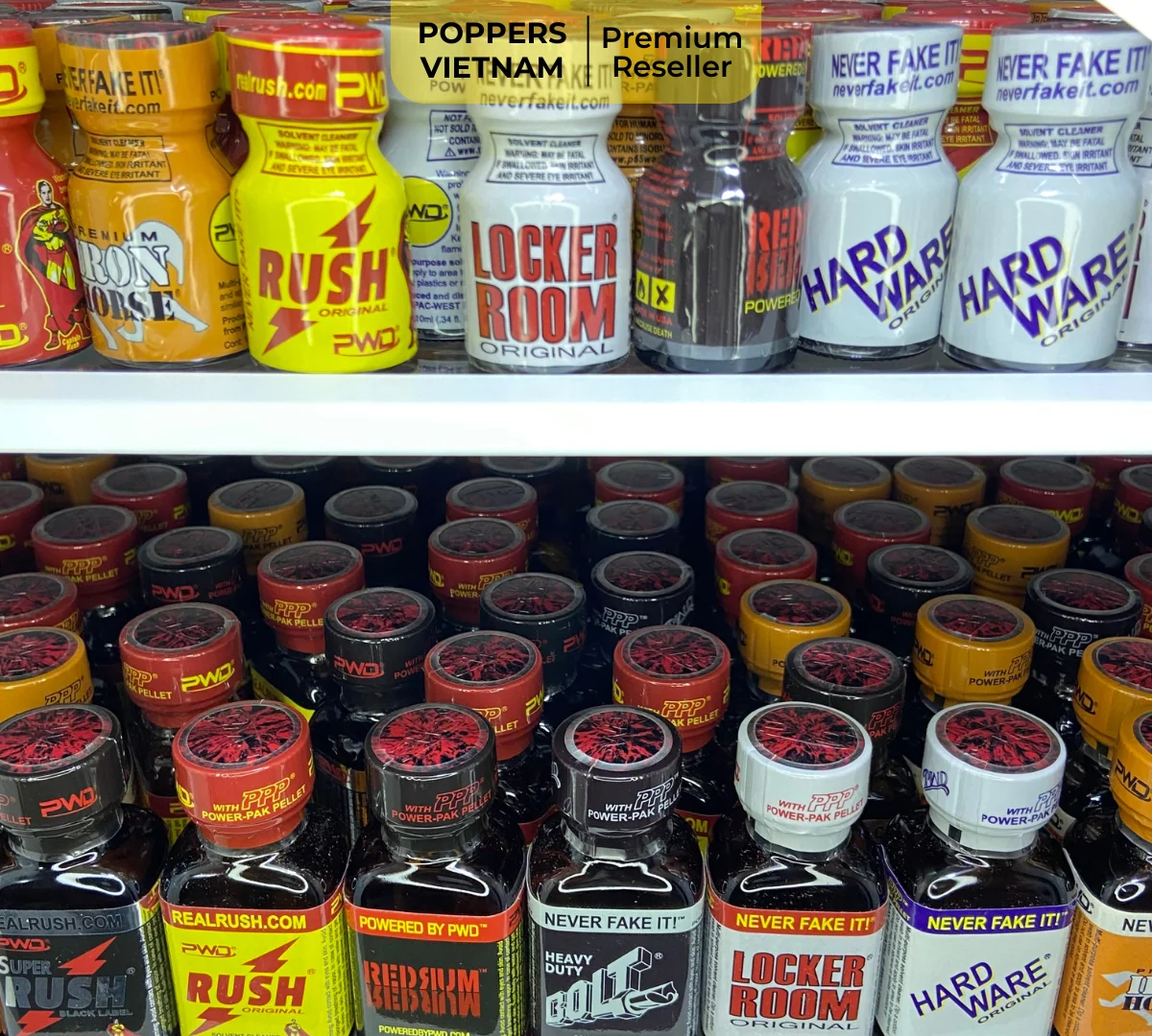 Hình ảnh thực tế kho hàng PWD (Mỹ). Các sản phẩm được sắp xếp gọn gàng và đầy đủ sẵn sàng giao hoả tốc 30p.