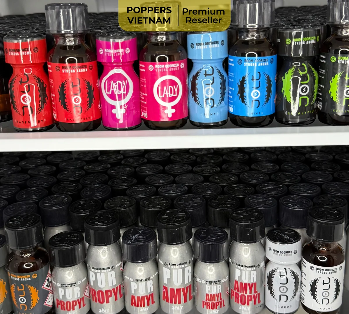 Hình ảnh thực tế kho hàng JOLT (Pháp). Các sản phẩm được sắp xếp gọn gàng trong kho lạnh chuyên dụng.